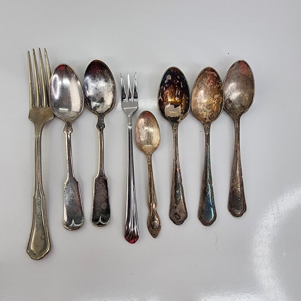 Lot 8 Vintage Silverplate Flatware Forks Spoons Mixed Patterns Craft ACME Rogers